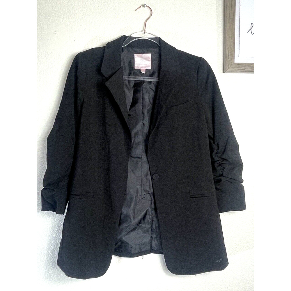Romeo and Juliet Couture Size Medium Black Blazer Gathered Sleeve Button Front